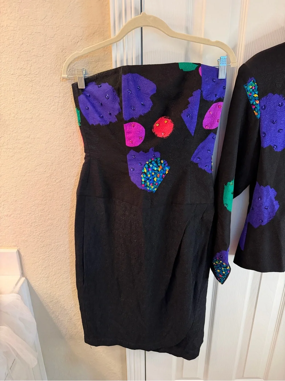 Black Dress and Jacket Set with Multicolor Abstract Accents